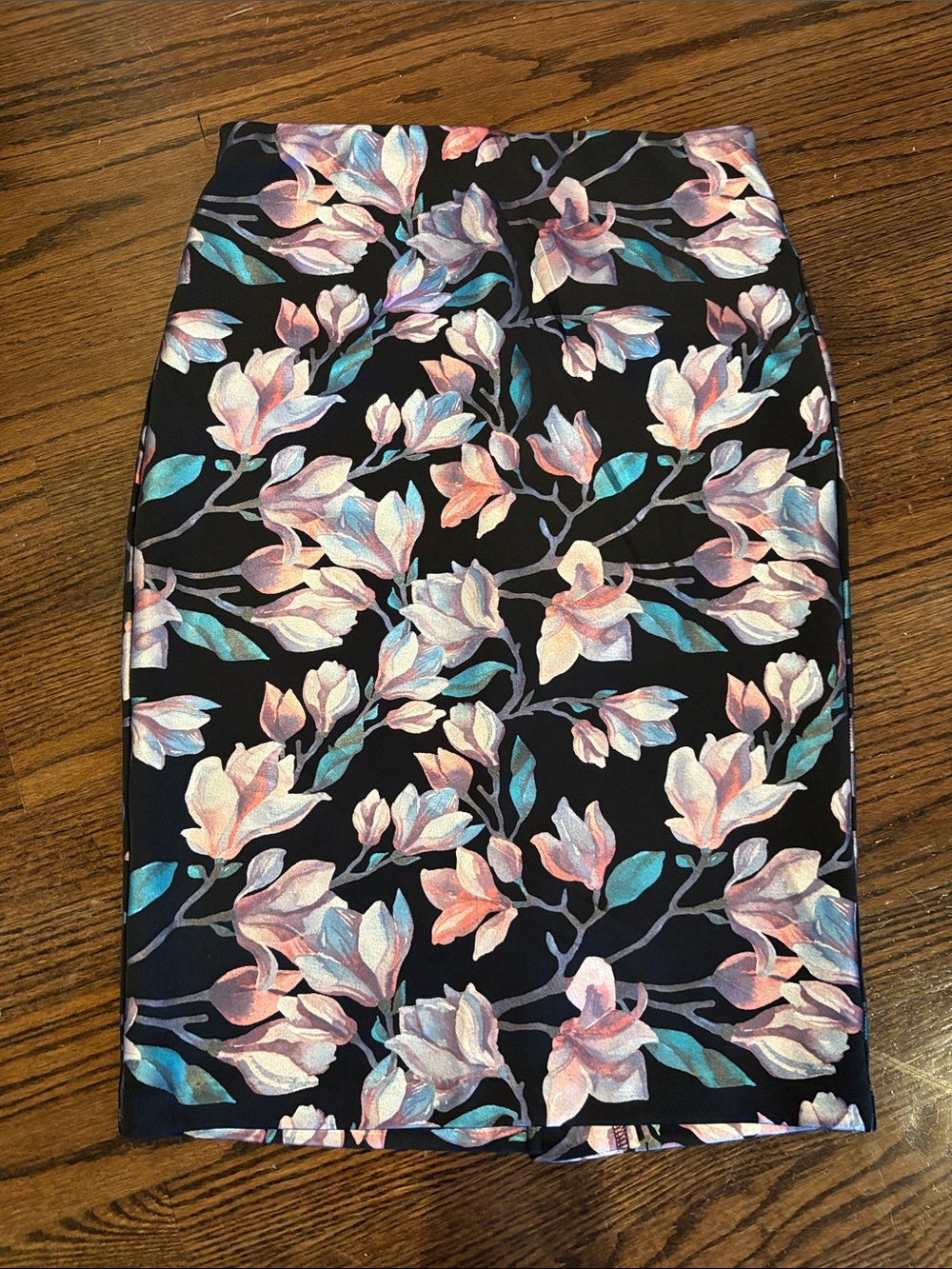 ECI Black Pencil Skirt with Pastel Floral Print
